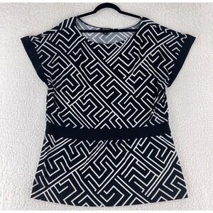 White House Black Market Black Geometric Print Shirt Womens Short Sleeve Size XL